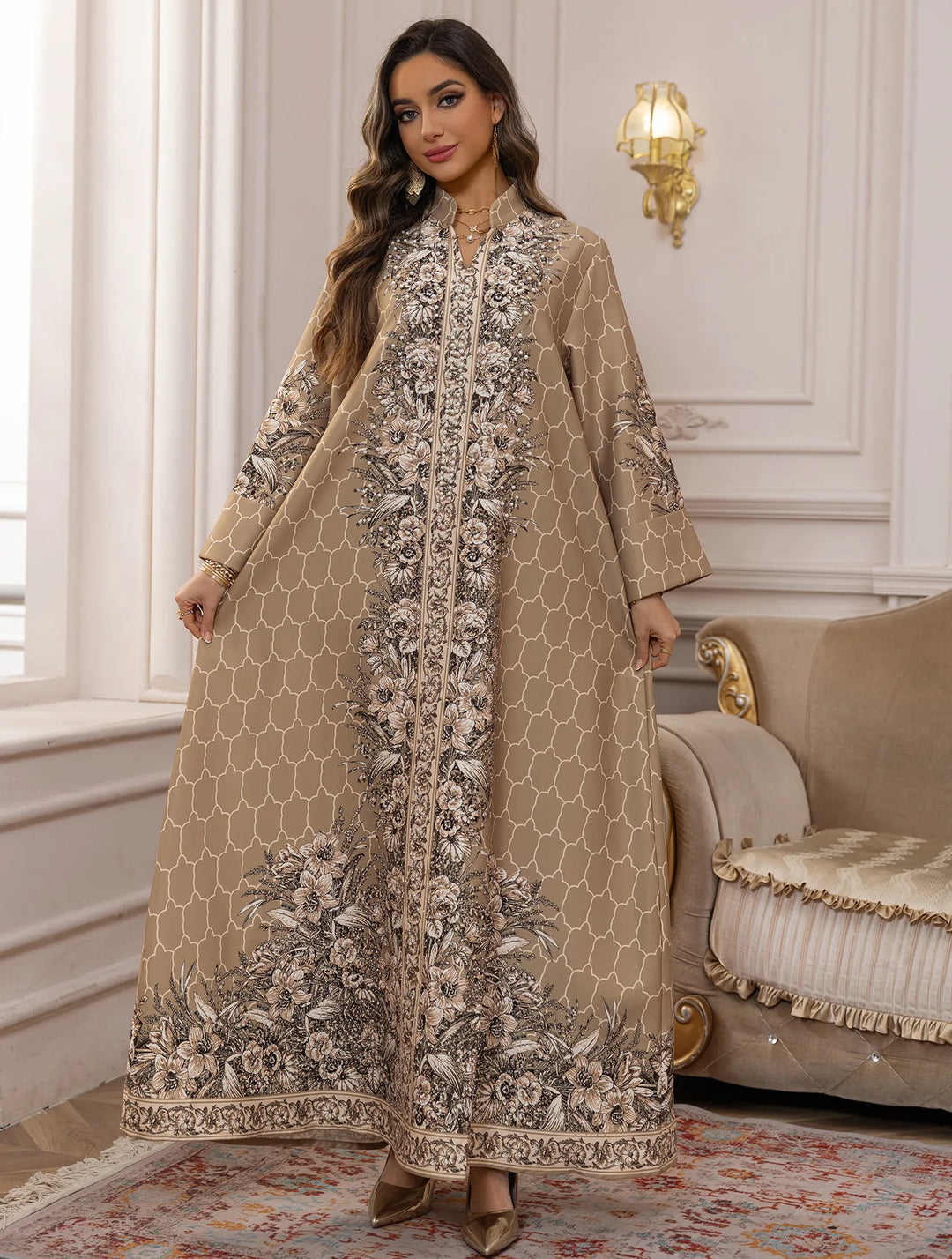 High-Class Bedazzled Long Kaftan Dress
