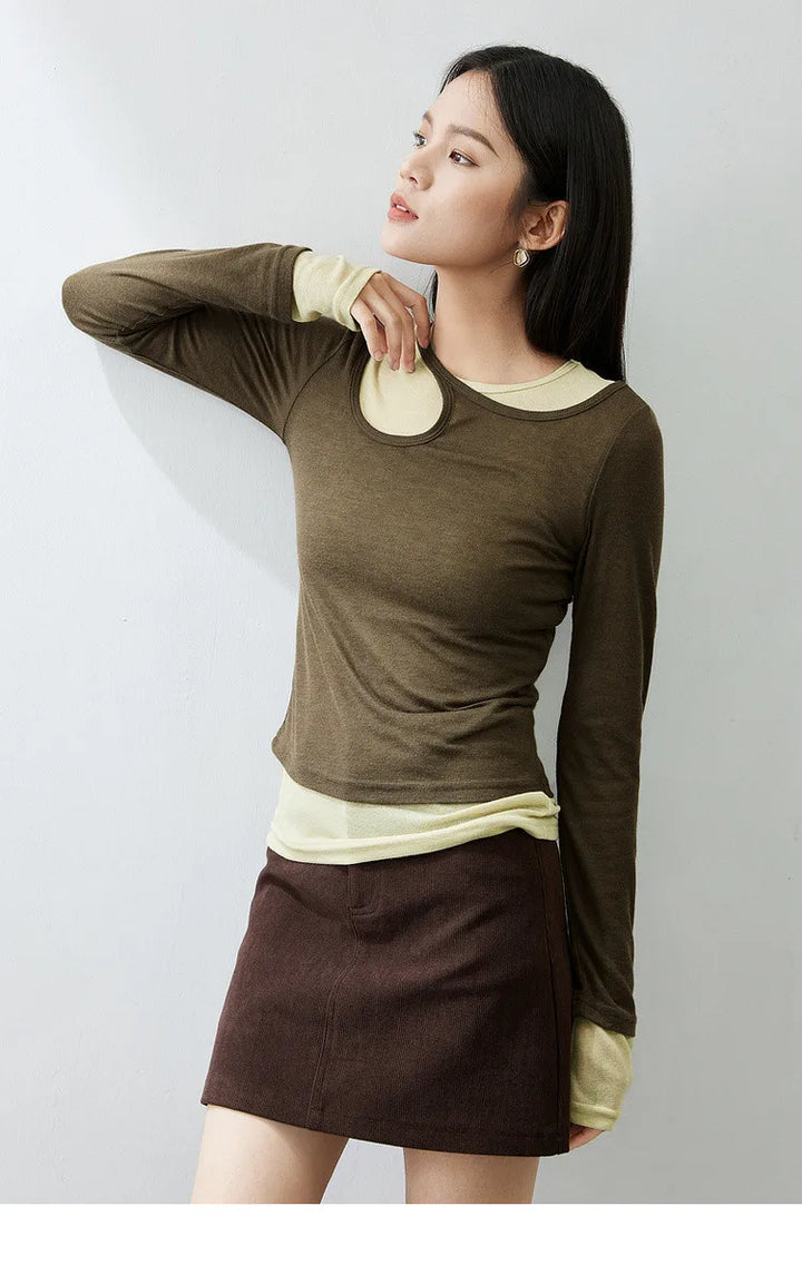 Contrast Spliced Slim Pullover Sweater