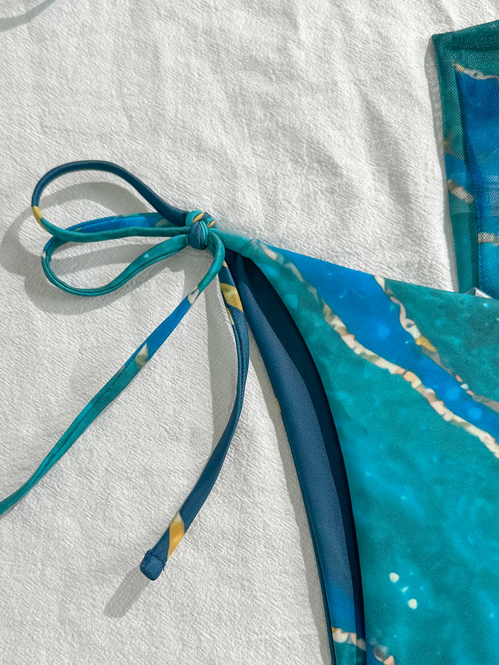 Trendy Marble Print 3-Pieces Bikini Set
