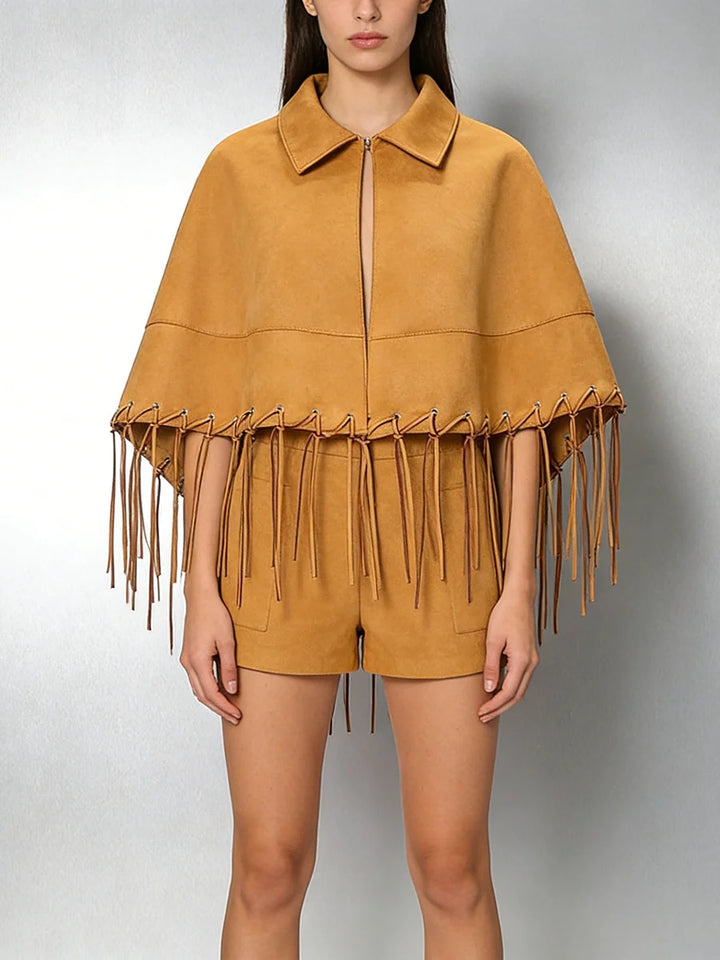 Vintage Spliced Tassel Loose Lapel Jacket