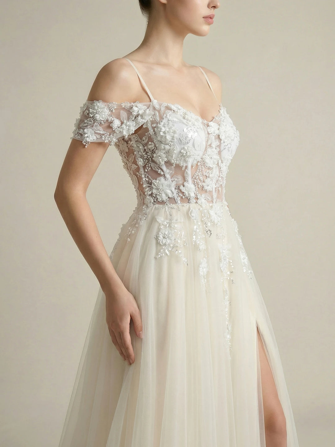 Modish Appliqued Embroidered A-Line Bridal Dress