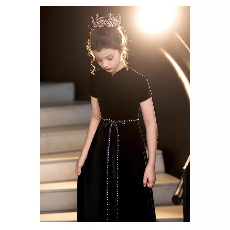 Charming Black Velvet Little Princess Dress