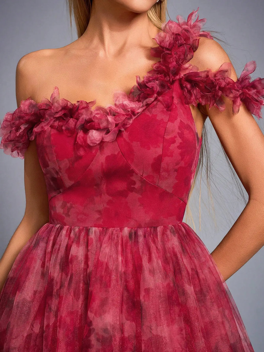 Chic Mesh One Shoulder Evening Party Dress