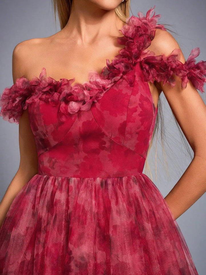 Chic Mesh One Shoulder Evening Party Dress