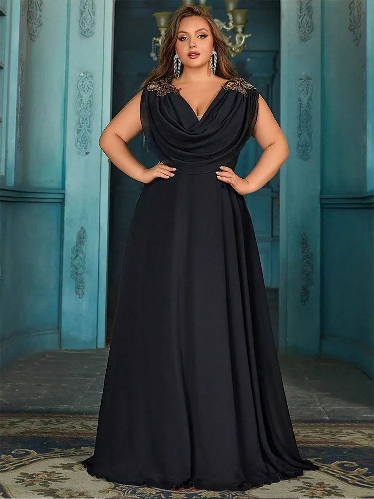 Plus Size Chiffon Applique Evening Dress