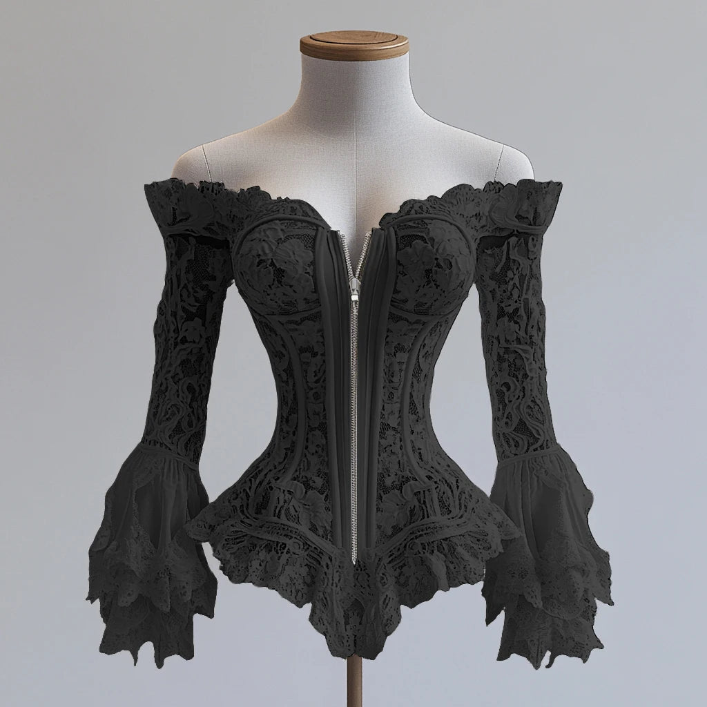 Elegant Neat Off-Shoulder Lace Blouse