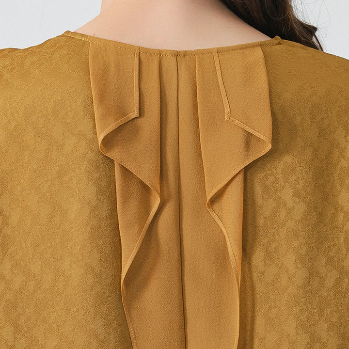 Tie-neck Taco Pleated Silk Tops