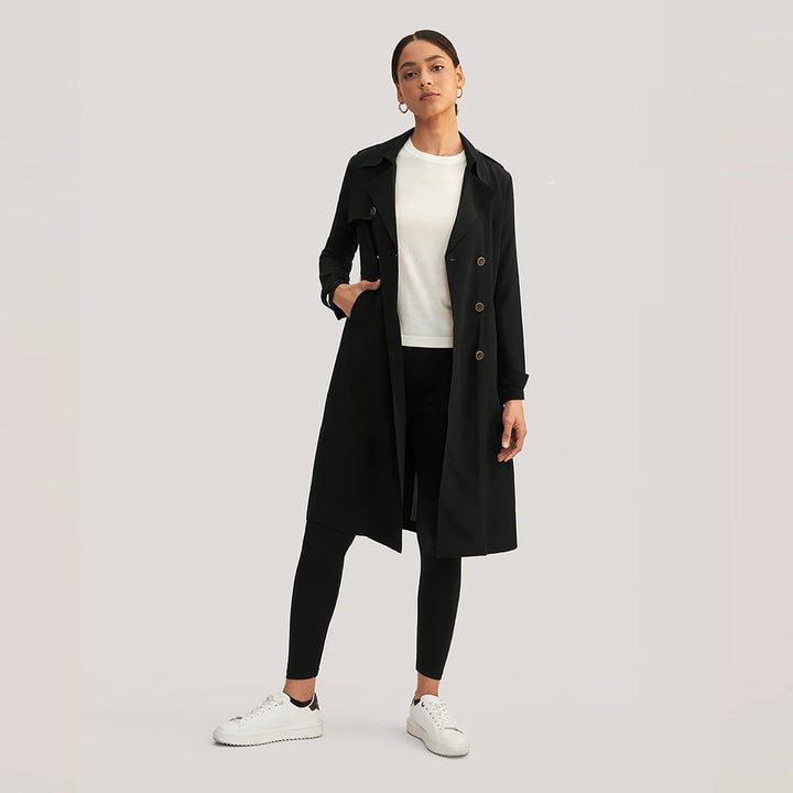 Classic Double-Breasted Silk Trench Coat