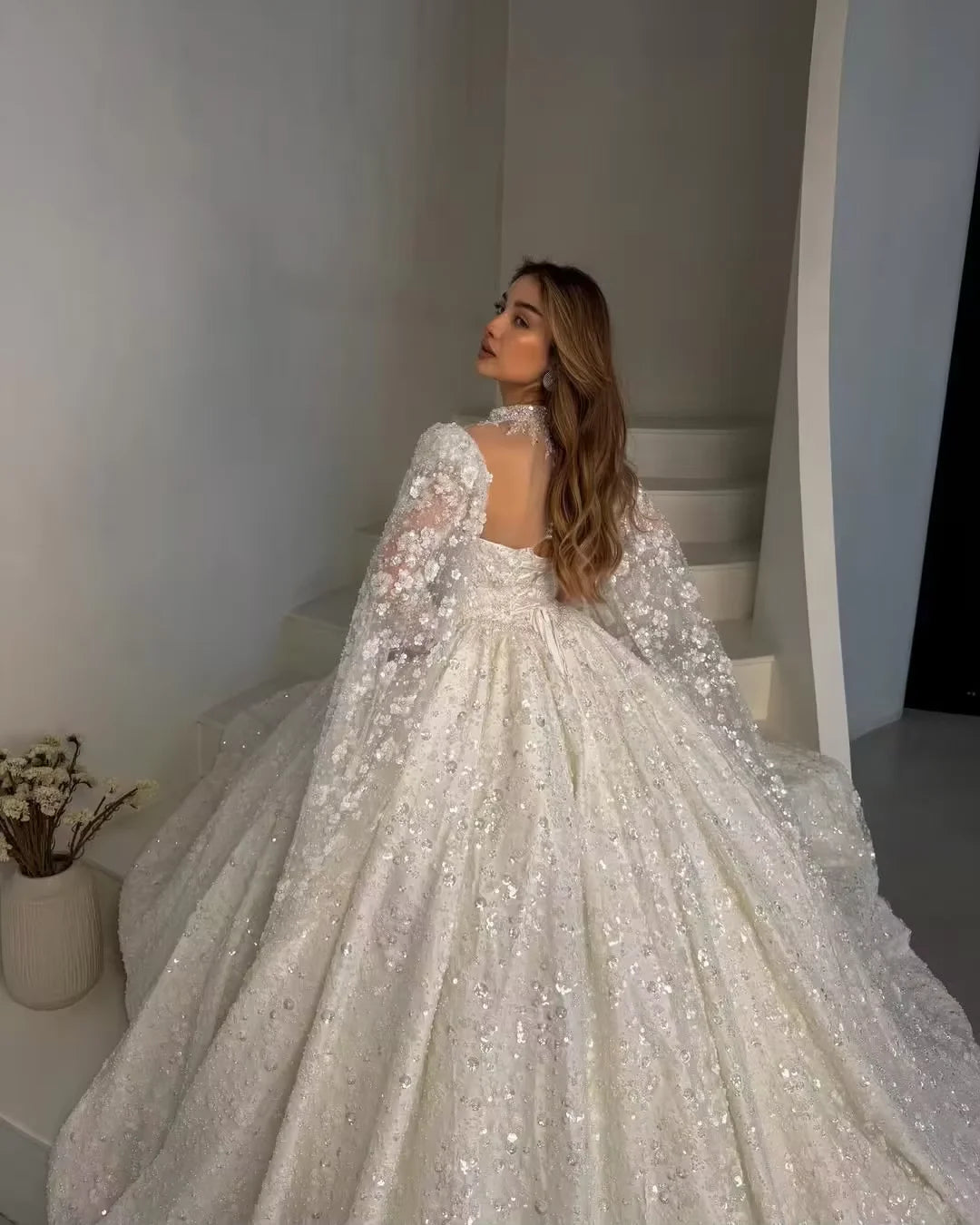 Romantic 3D Decal Sequins Bridal Gown