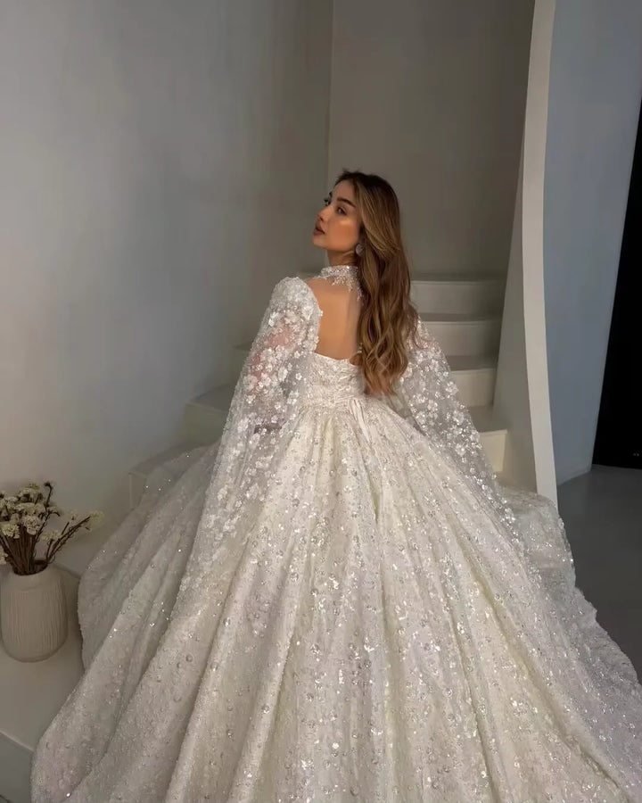 Romantic 3D Decal Sequins Bridal Gown