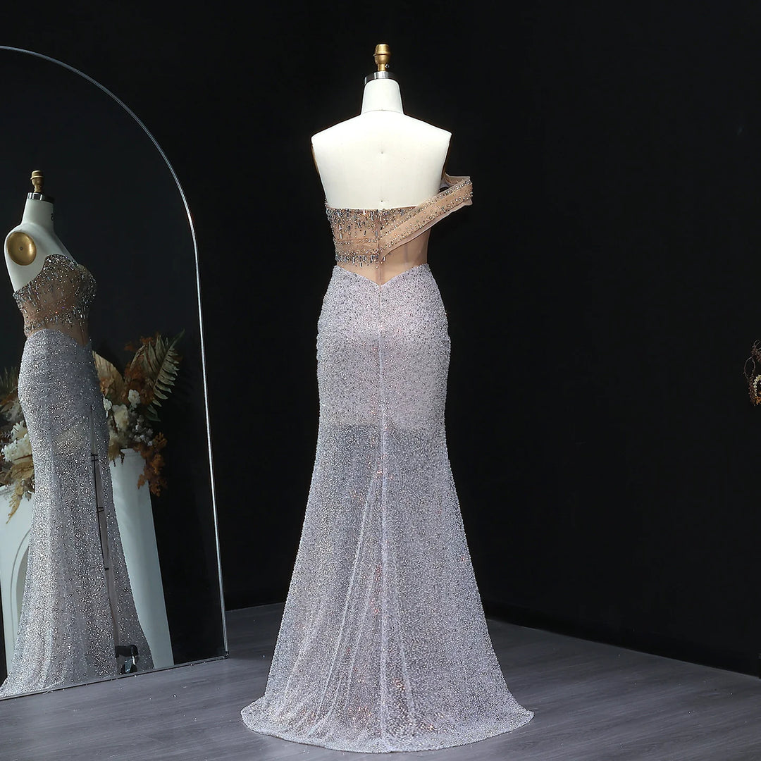 Luxury Crystal High Slit Prom Party Gown