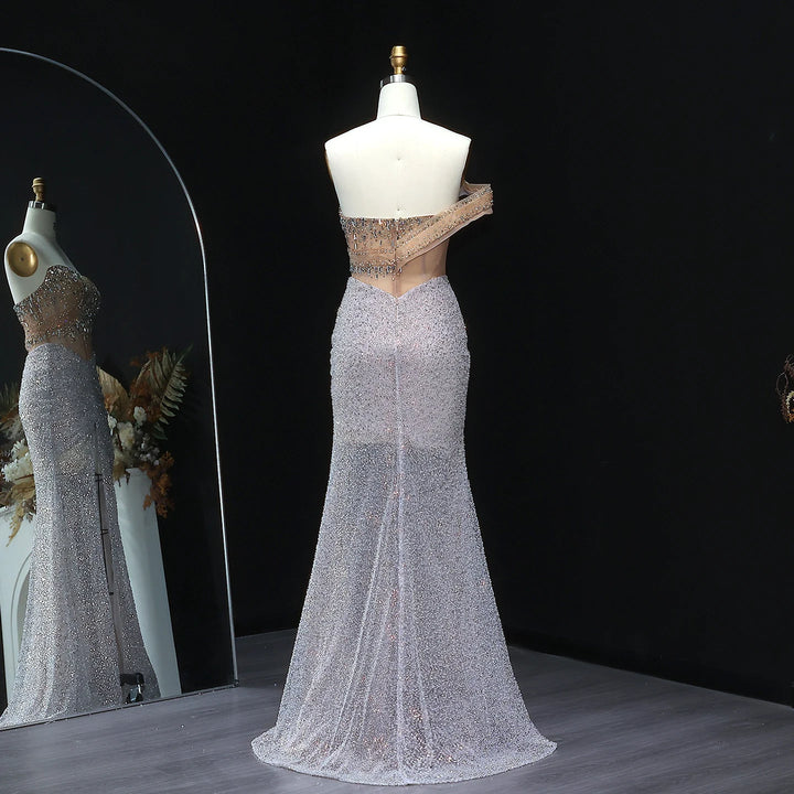 Luxury Crystal High Slit Prom Party Gown