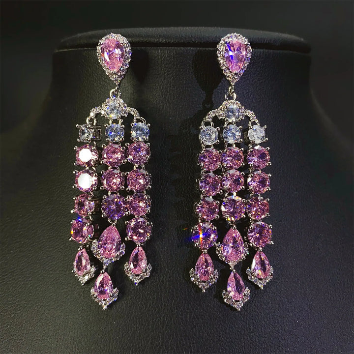 Shiny Zircon Drop Chain Earrings