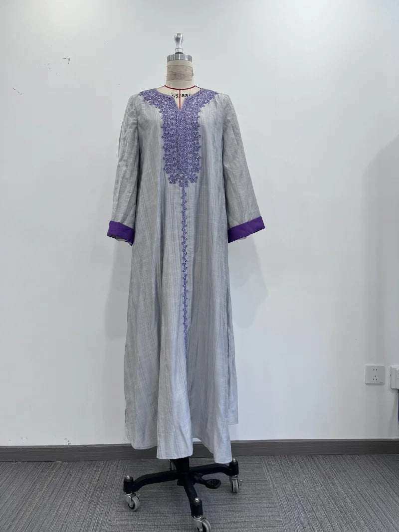 Embroidered Long-Sleeved Abaya Dress