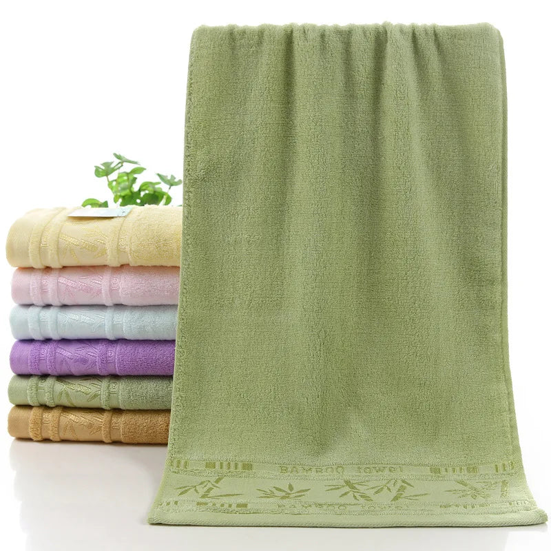 Bamboo bath towel set: olive green towel with decorative stitched hem
