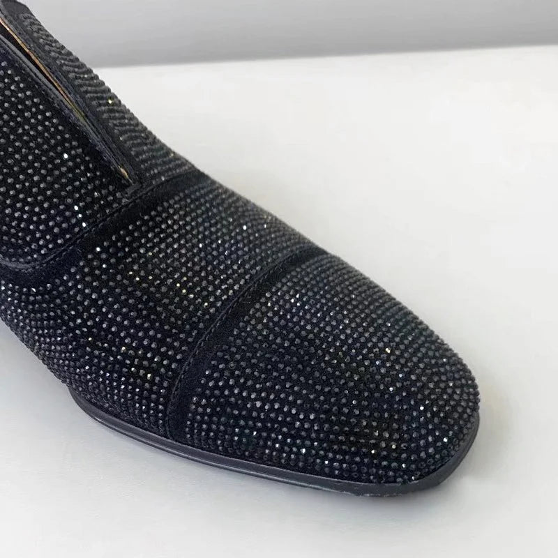 Luxury Rhinestone Suede Wedding Loafers