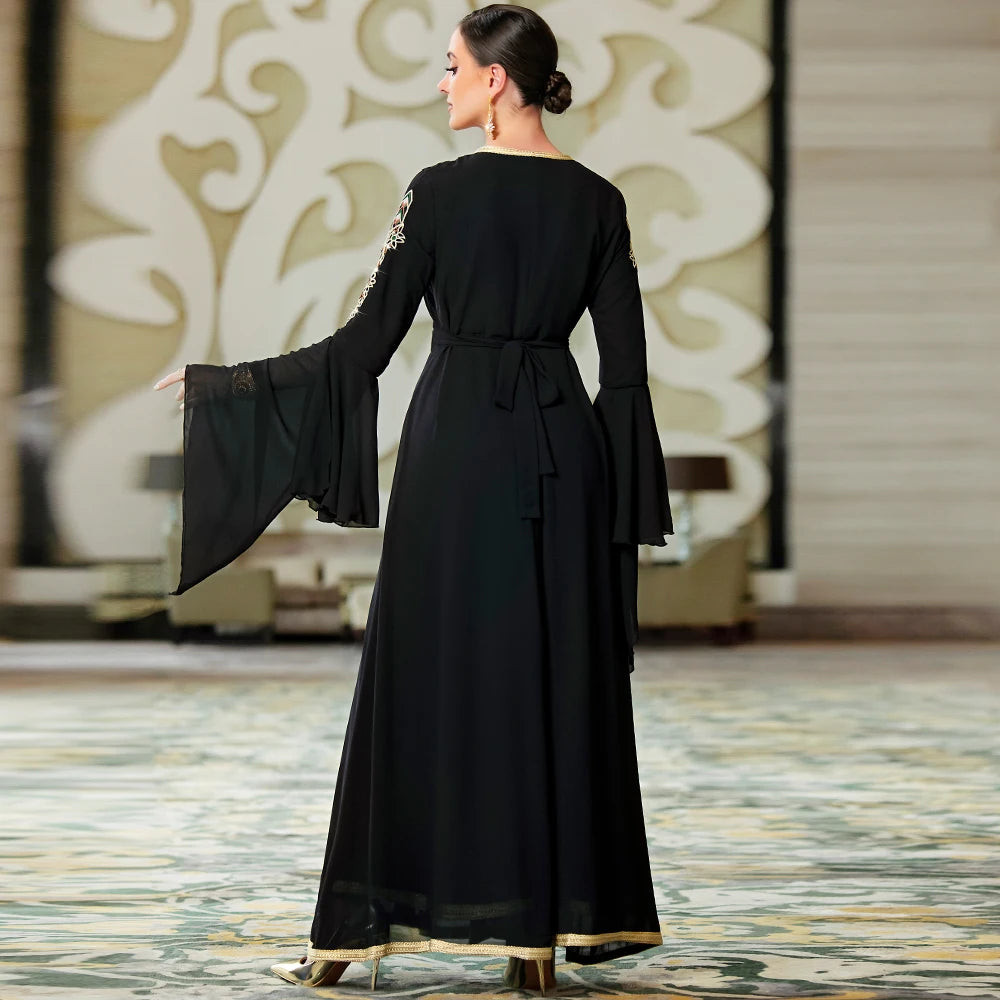 Flare Sleeve Diamond Embroidery Kaftan Abaya