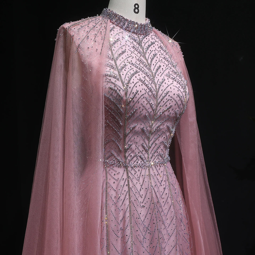Graceful Arabic Beaded Cape Gown