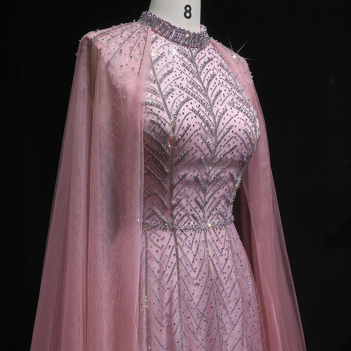 Graceful Arabic Beaded Cape Gown