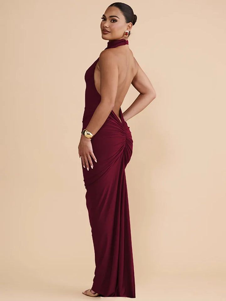 Alluring Diagonal Collar Maxi Dress