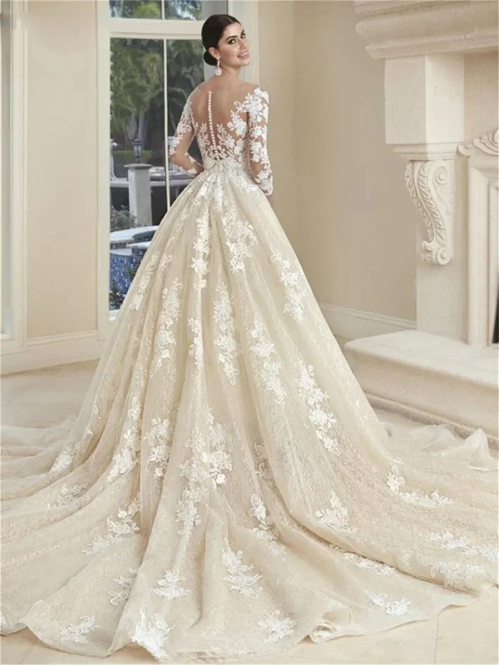 Charming Lace Appliqued Bridal Couture
