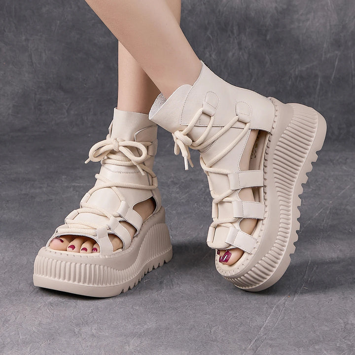 Luxury Peep Toe Wedge Platform Boots