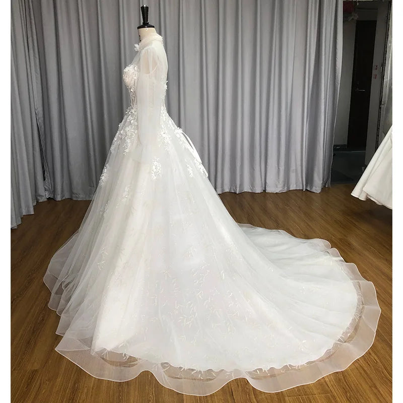 Appliques Court Train A-Line Wedding Dress