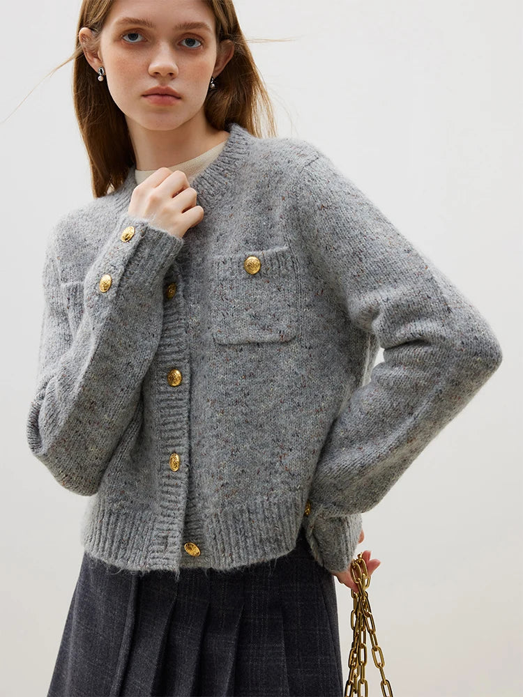 Round Neck Short Knitted Cardigan