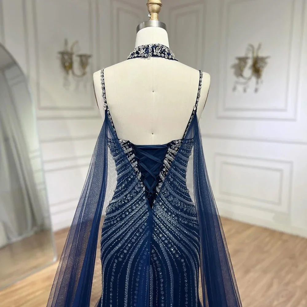 Chocker Cape Arab Party Gown