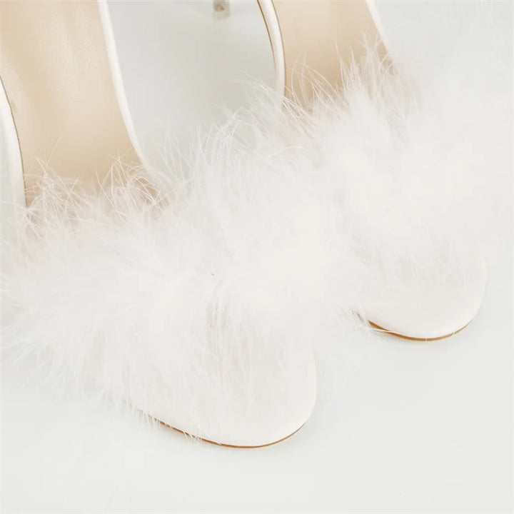 Fur Feather Transparent Sandals