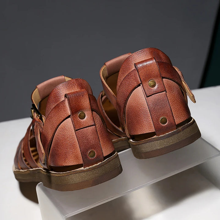 Stylish Genuine Leather Gladiator Flat Shoes