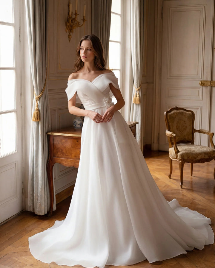 Alluring Floral Bow Accent Wedding Dress
