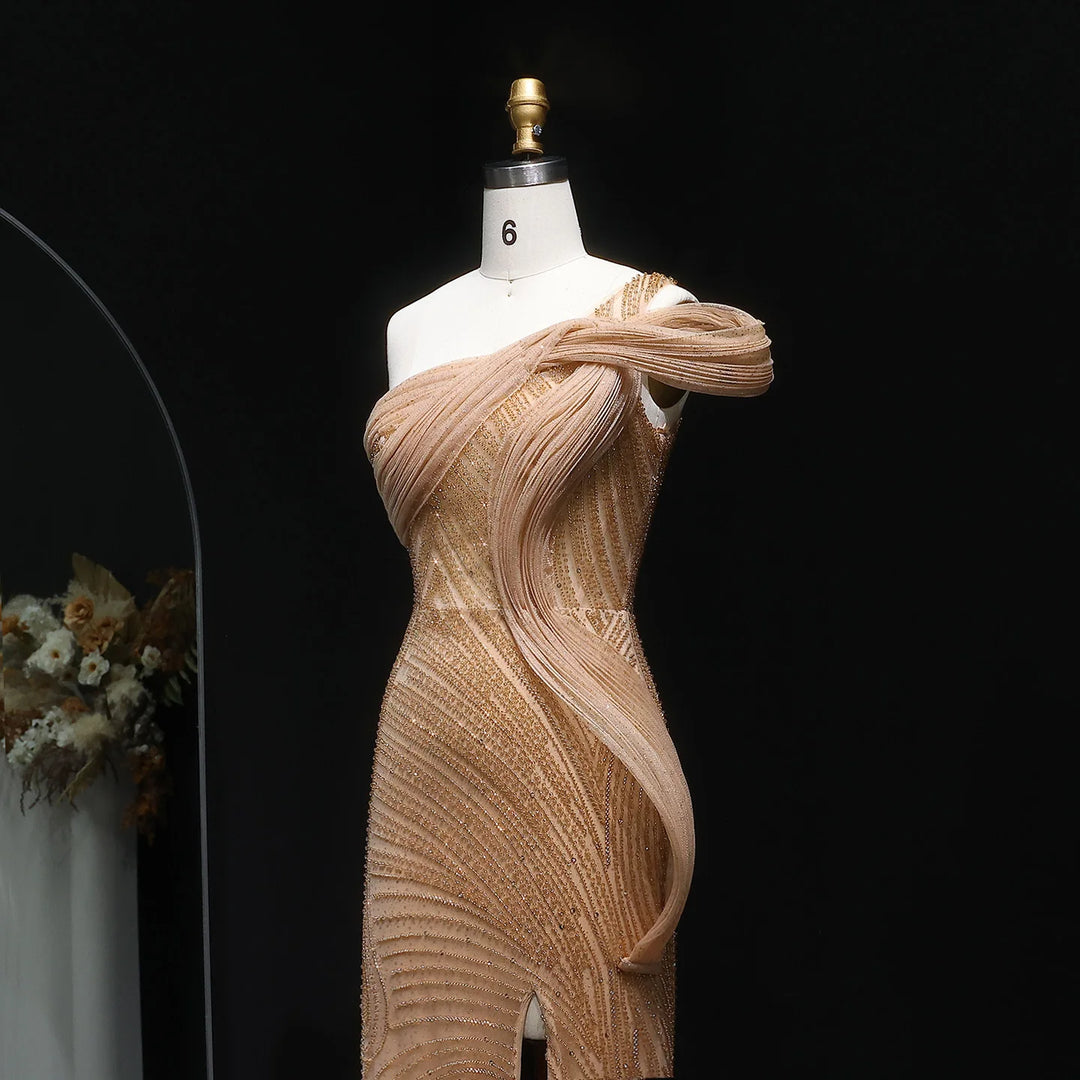 Luxury Caramel Mermaid Arabic Evening Dress