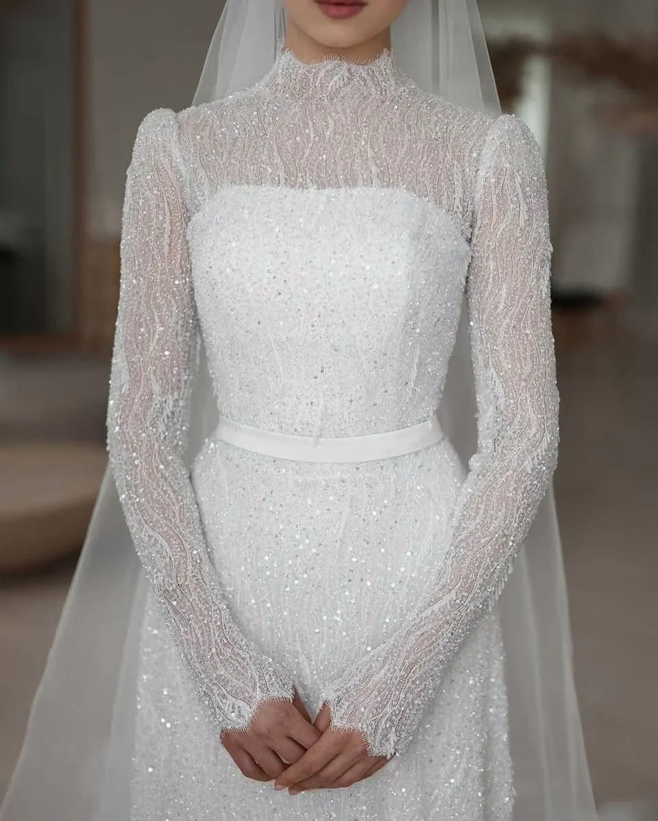 Sparkling High Neck Bridal Gown
