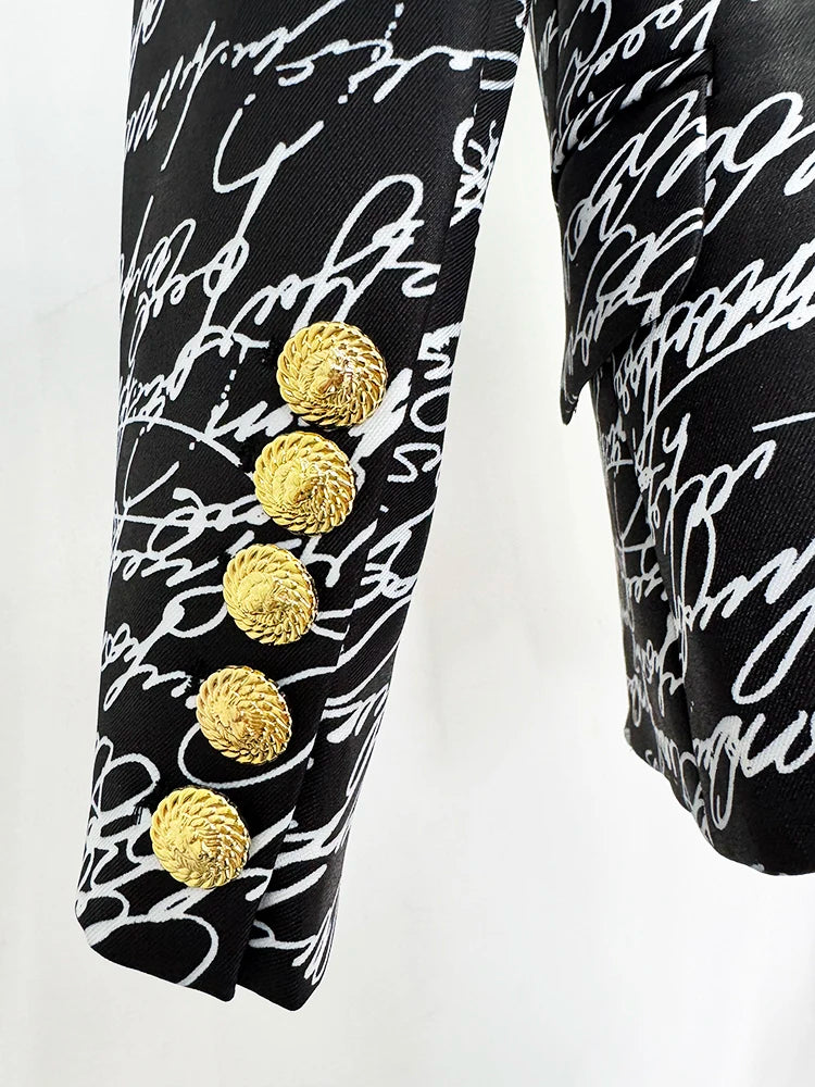 Premium Letters Printed Double Breasted Blazer
