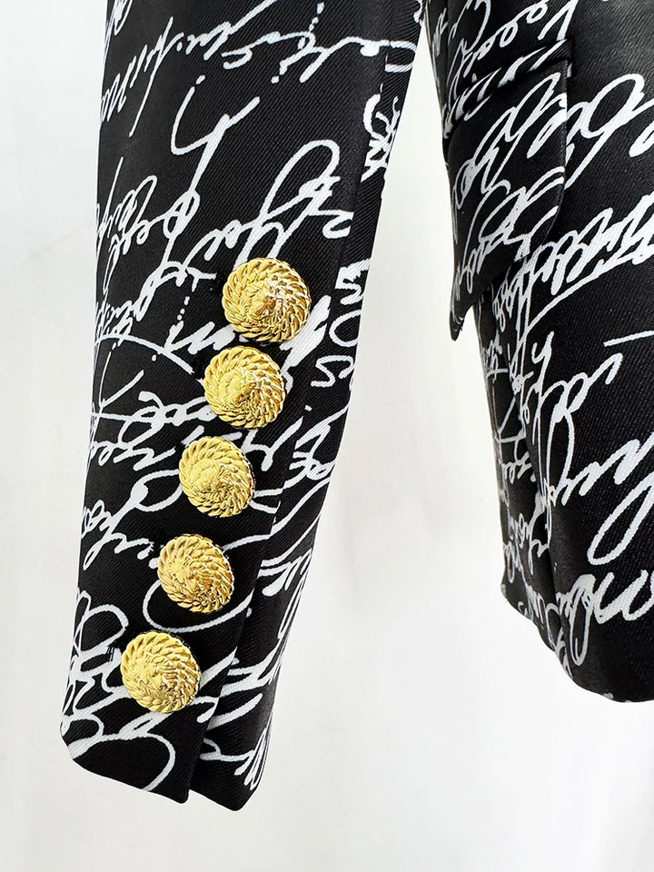 Premium Letters Printed Double Breasted Blazer