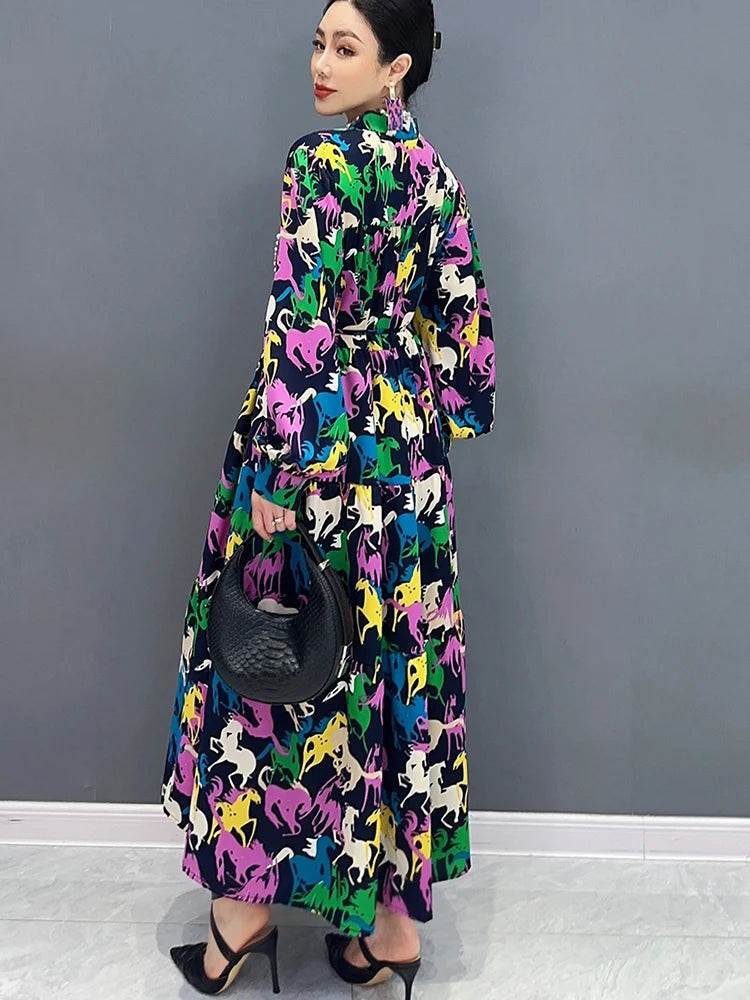 Long-Sleeved Casual Printed Dress