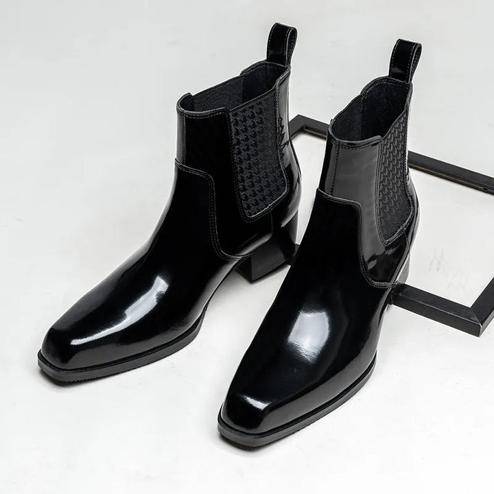 Black Leather Men's Heeled Boots