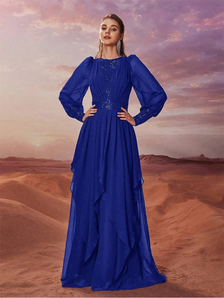 Glamorous Shiny Round Neck Evening Dress