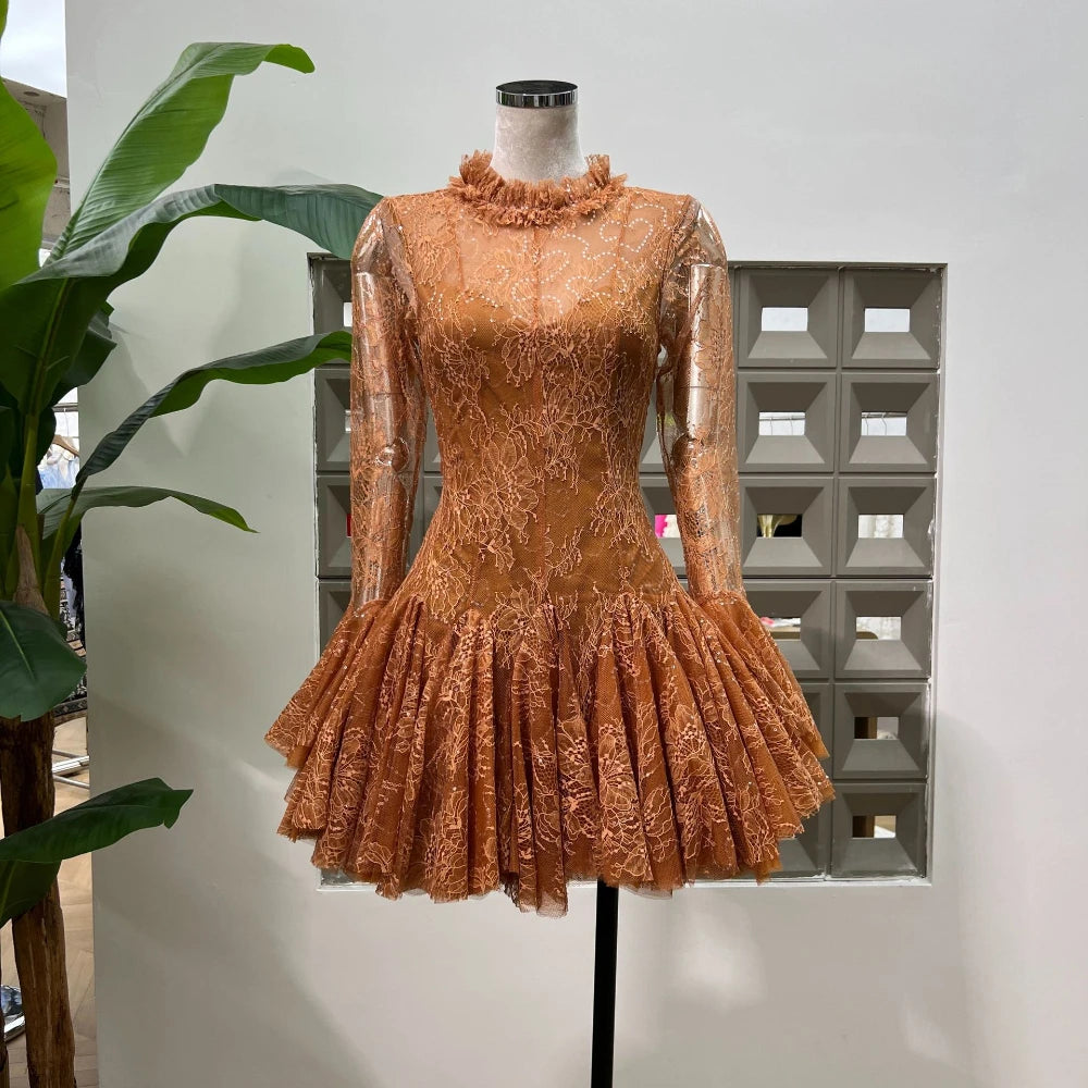 Sweet Long Sleeves Women Birthday Party Mini Dress
