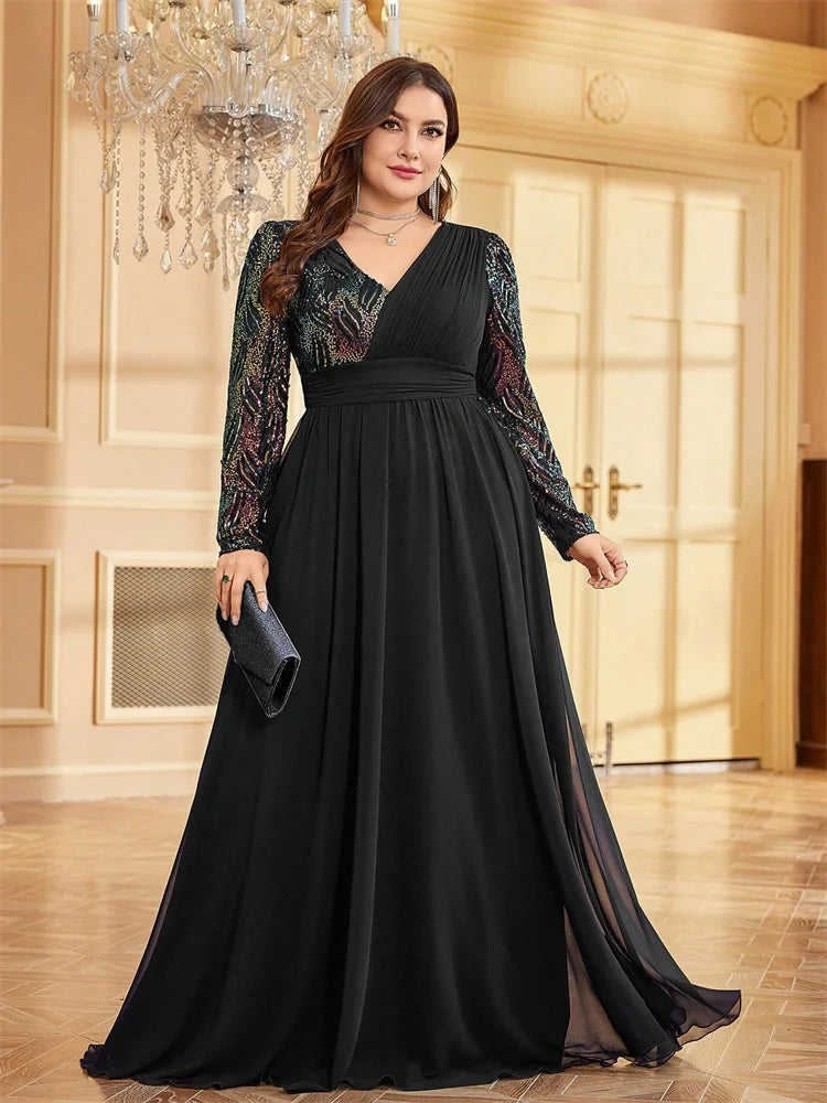 Chiffon Sequin Plus Size Women's Cocktail Party Gown |All For Me Today, Navy Blue / S Chiffon Sequin Plus Size Women's Cocktail Party Gown |All For Me Today, Navy Blue / S