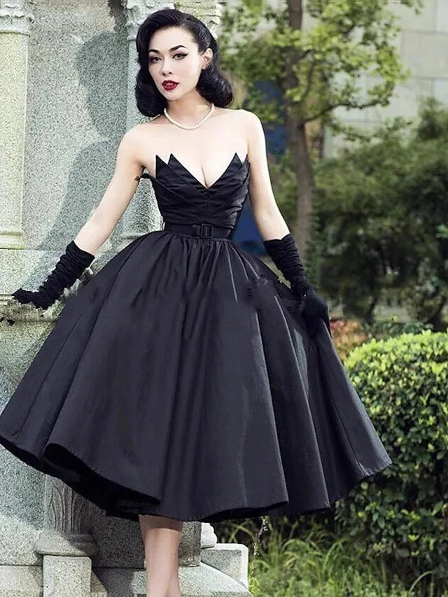 Black Tea-Length Bridal Dress