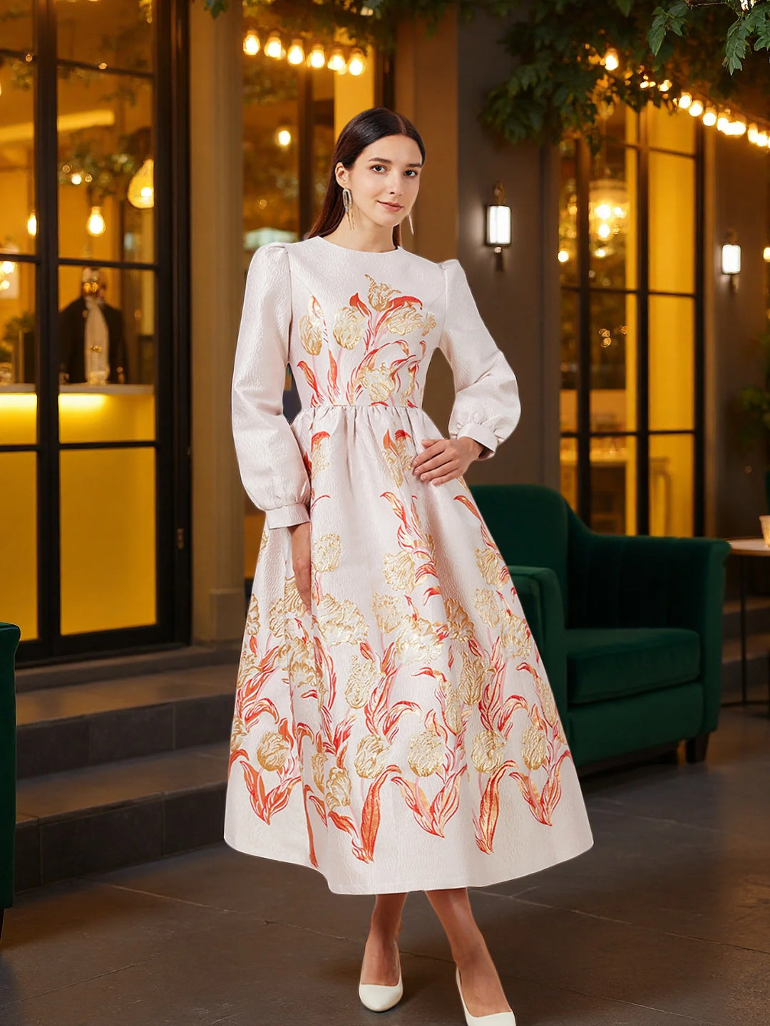 Sweet Round-neck Floral Party Dress