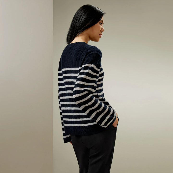 Striped Drop-Shoulder Cashmere Sweater