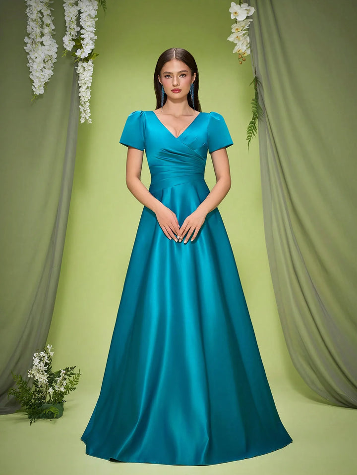 Classic Satin Puff Sleeves Dress