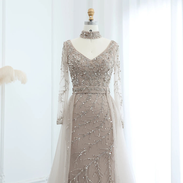 Luxurious Beaded Long Sleeves Formal Dress