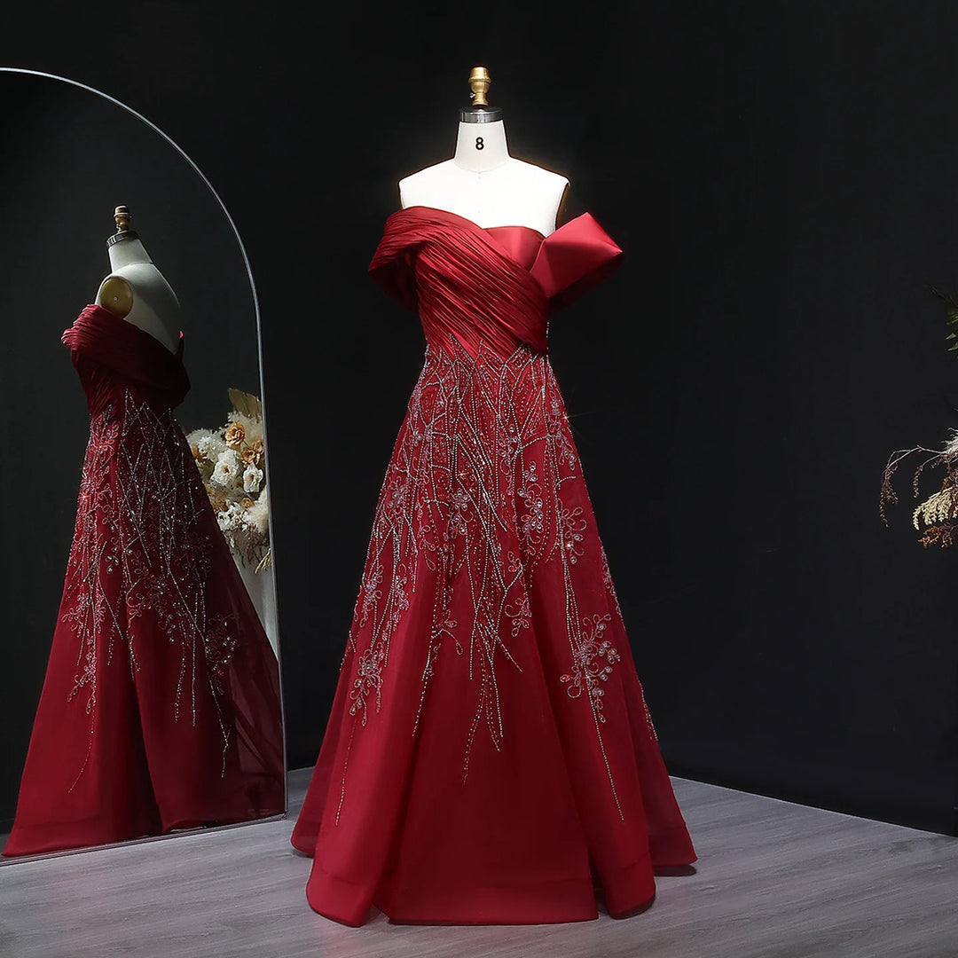 Gorgeous Pleated Beaded Evening Dress