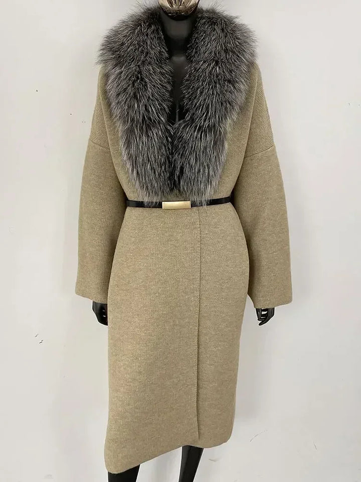 Alluring Detachable Real Fur Collar Coat