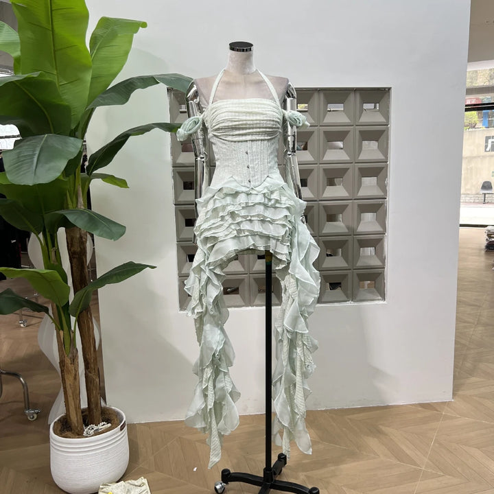 Sweet Halter Ruffles Two-Pieces Party Set