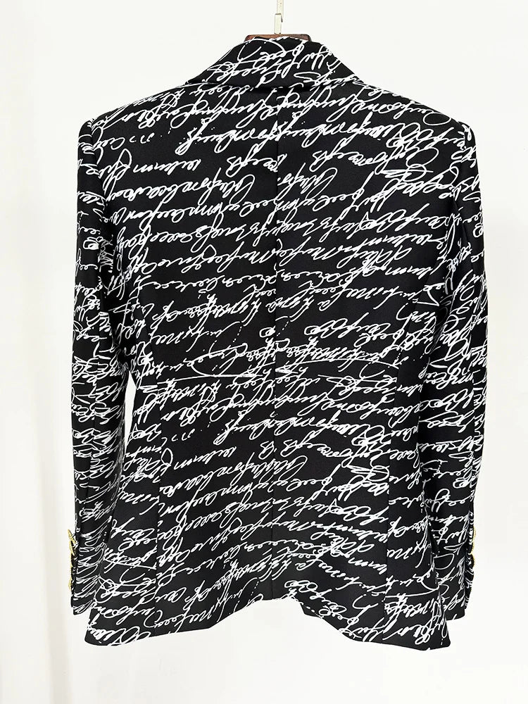 Premium Letters Printed Double Breasted Blazer